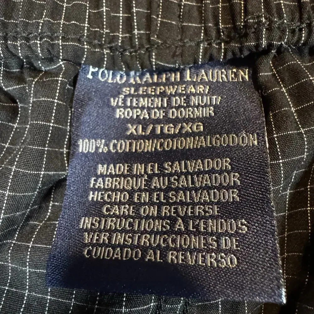 Polo Ralph Lauren Pajama Set Mens XL Black Check Cotton Sleepwear Lounge